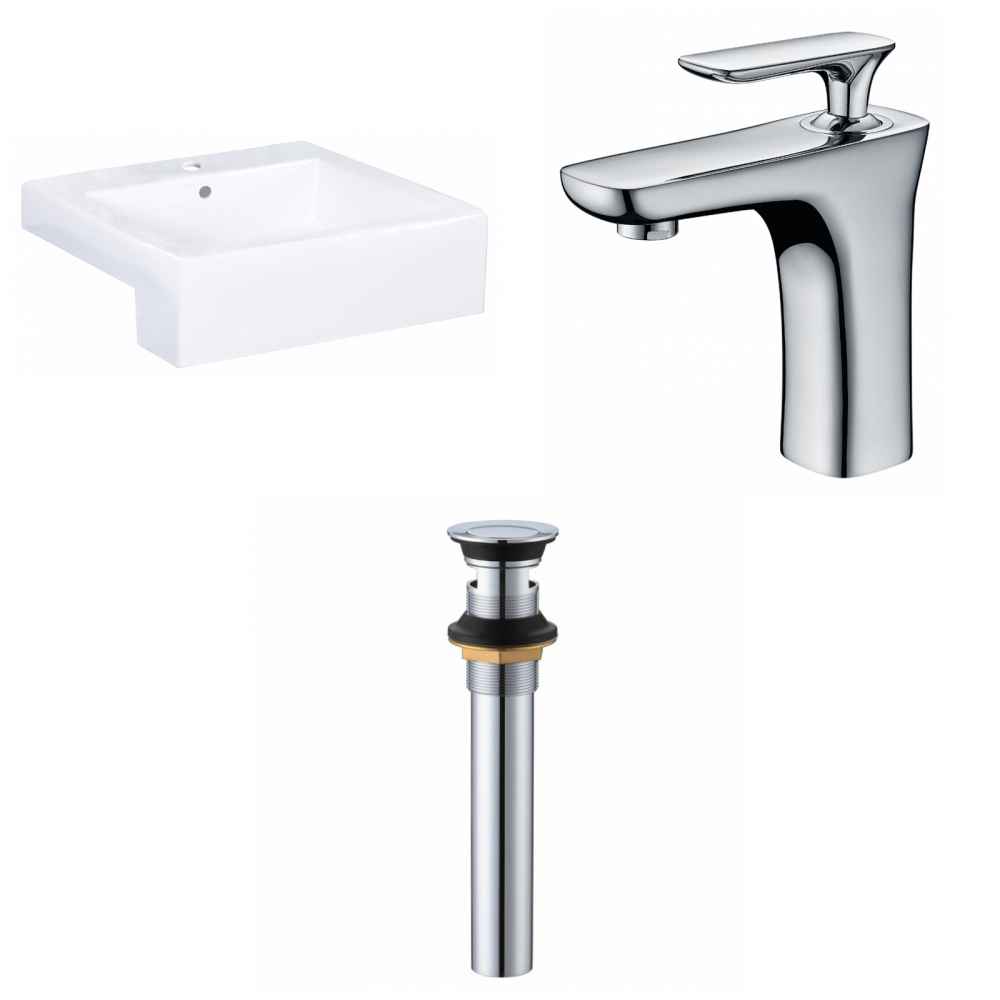 20.25-in. x 19-in. Rectangle Bathroom Vessel Sink Set White Enamel Glaze