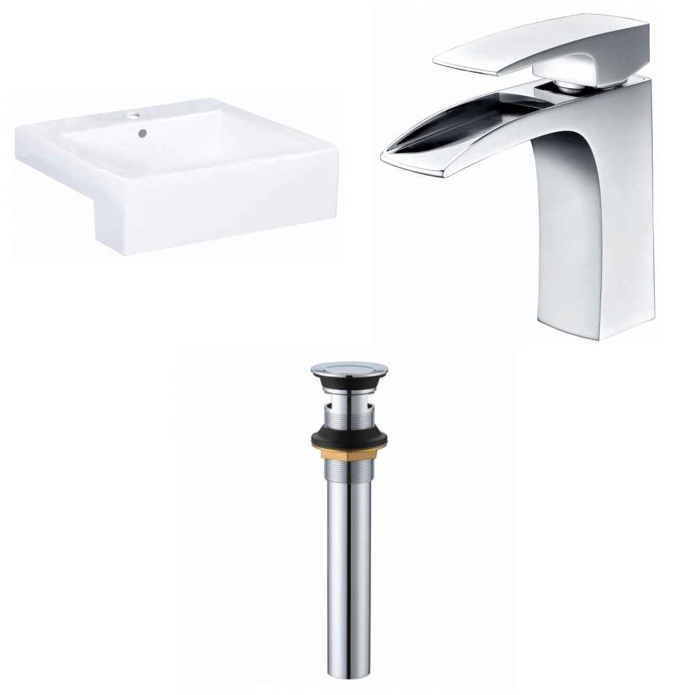 20.25-in. x 19-in. Rectangle Bathroom Vessel Sink Set White Enamel Glaze