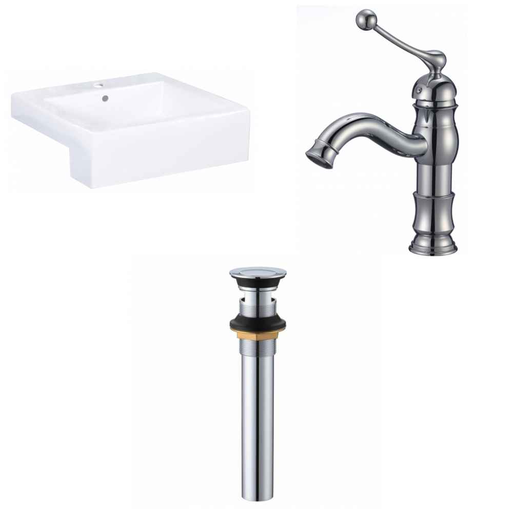 20.25-in. x 19-in. Rectangle Bathroom Vessel Sink Set White Enamel Glaze