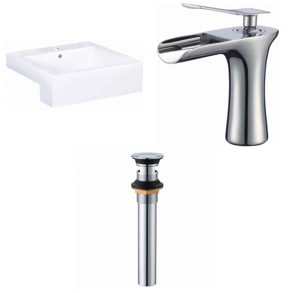20.25-in. x 19-in. Rectangle Bathroom Vessel Sink Set White Enamel Glaze