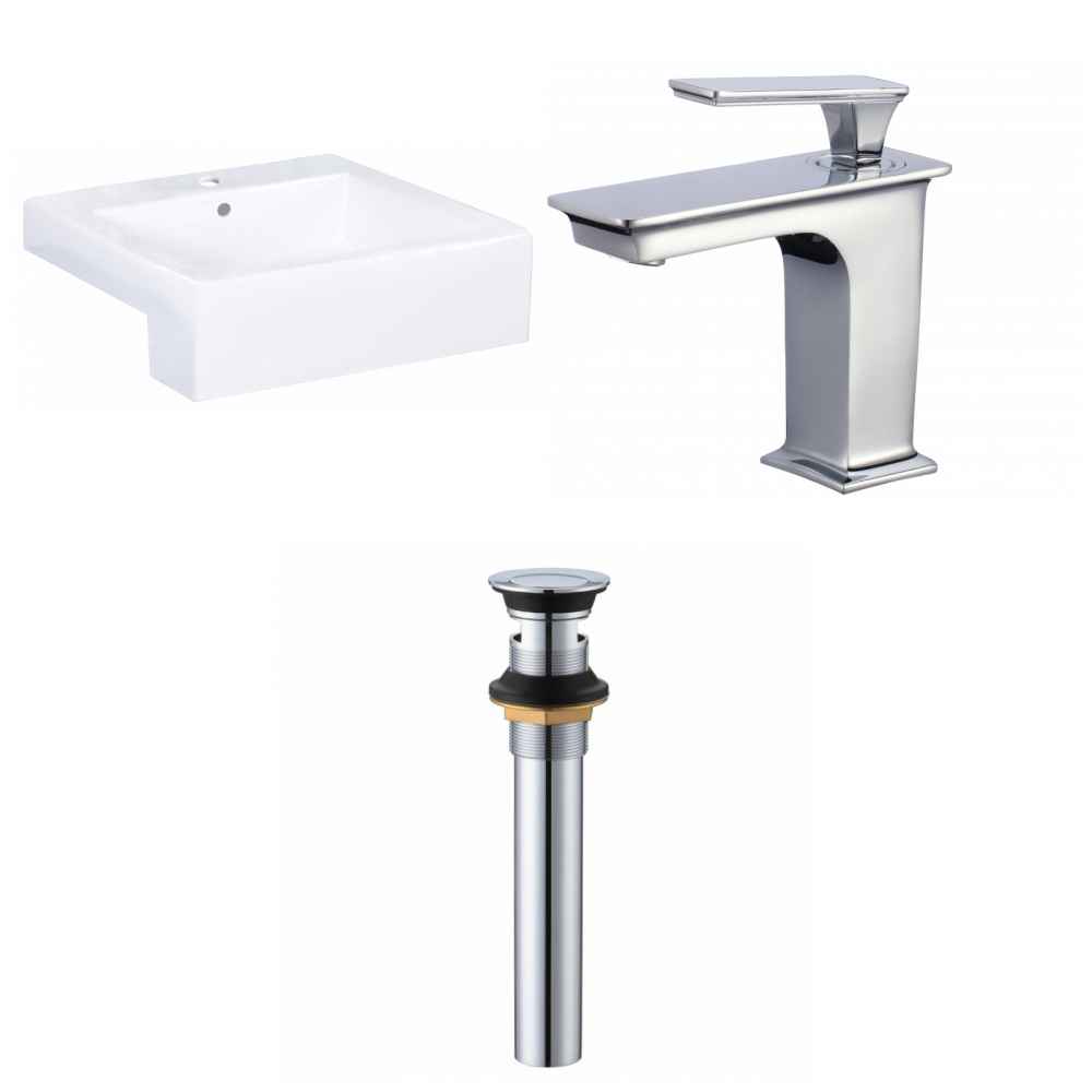 20.25-in. x 19-in. Rectangle Bathroom Vessel Sink Set White Enamel Glaze