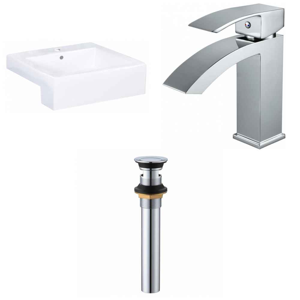 20.25-in. x 19-in. Rectangle Bathroom Vessel Sink Set White Enamel Glaze