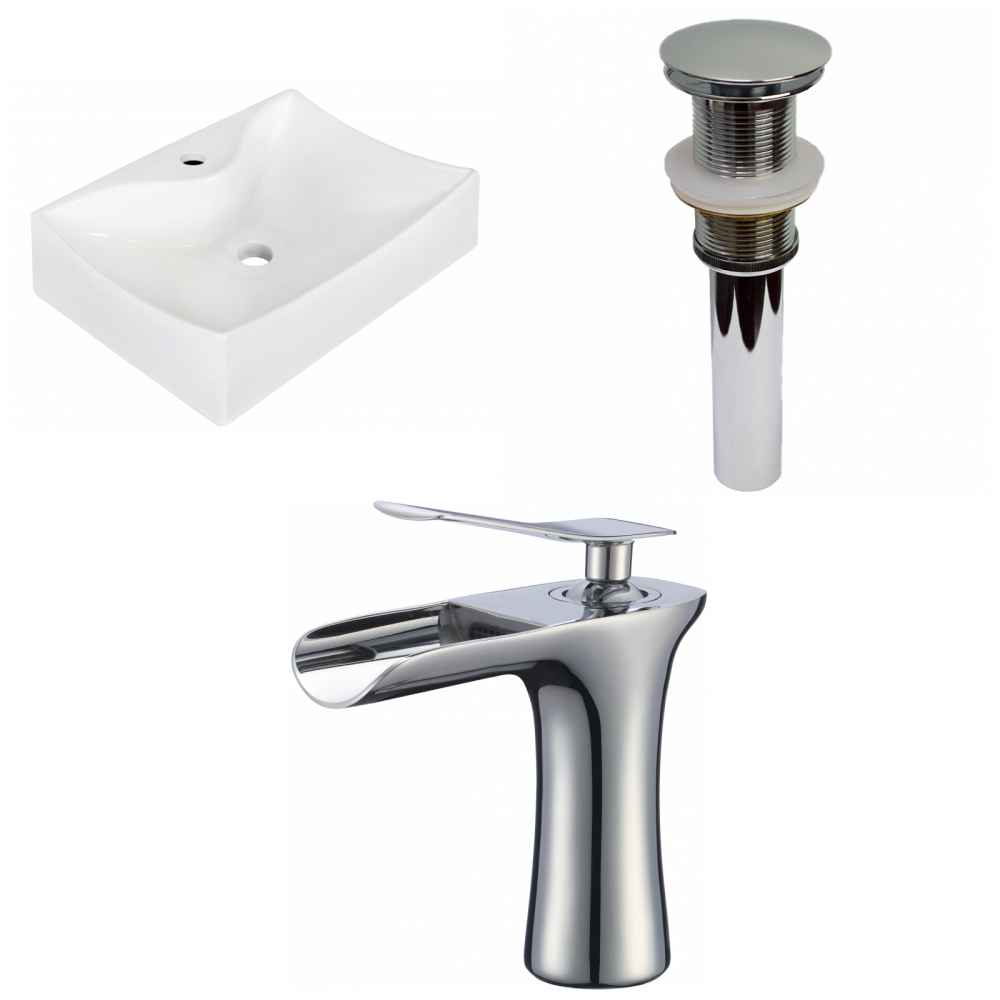 21.5-in. x 15.75-in. Rectangle Bathroom Vessel Sink Set White Enamel Glaze