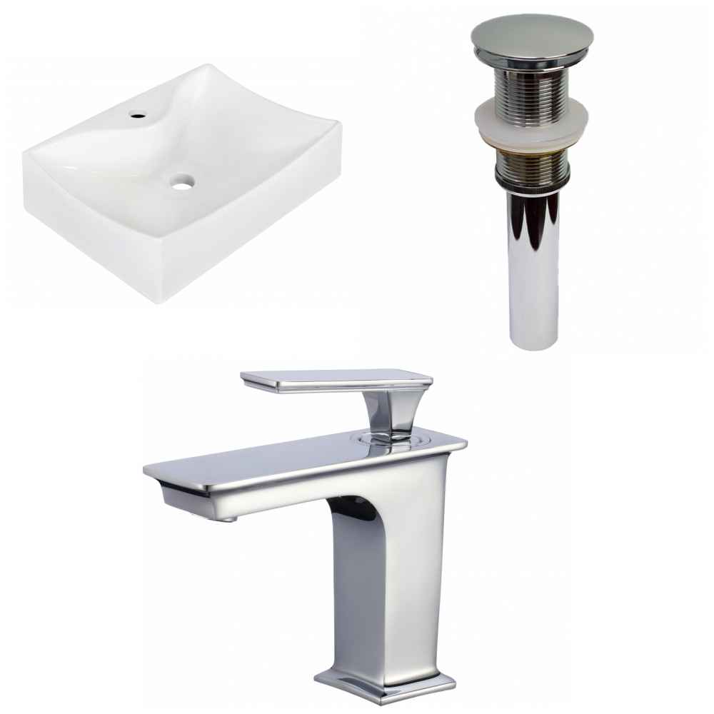 21.5-in. x 15.75-in. Rectangle Bathroom Vessel Sink Set White Enamel Glaze