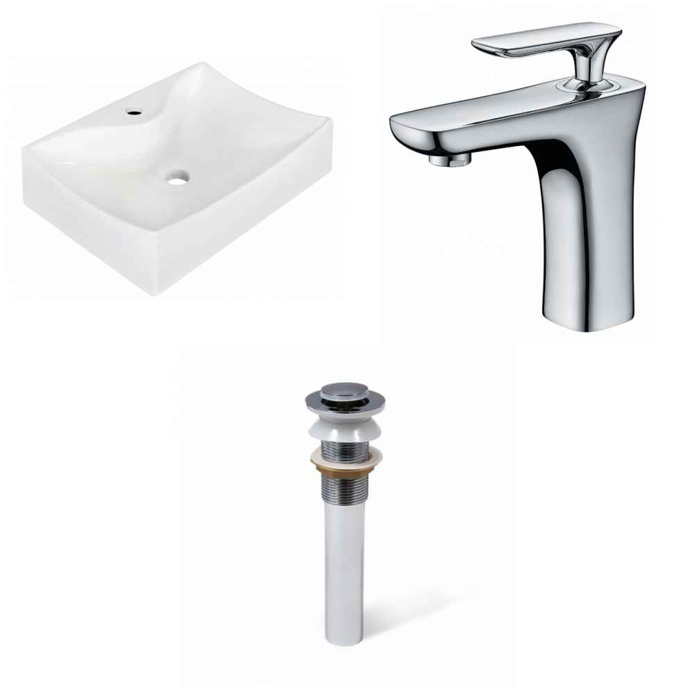 21.5-in. x 15.75-in. Rectangle Bathroom Vessel Sink Set White Enamel Glaze