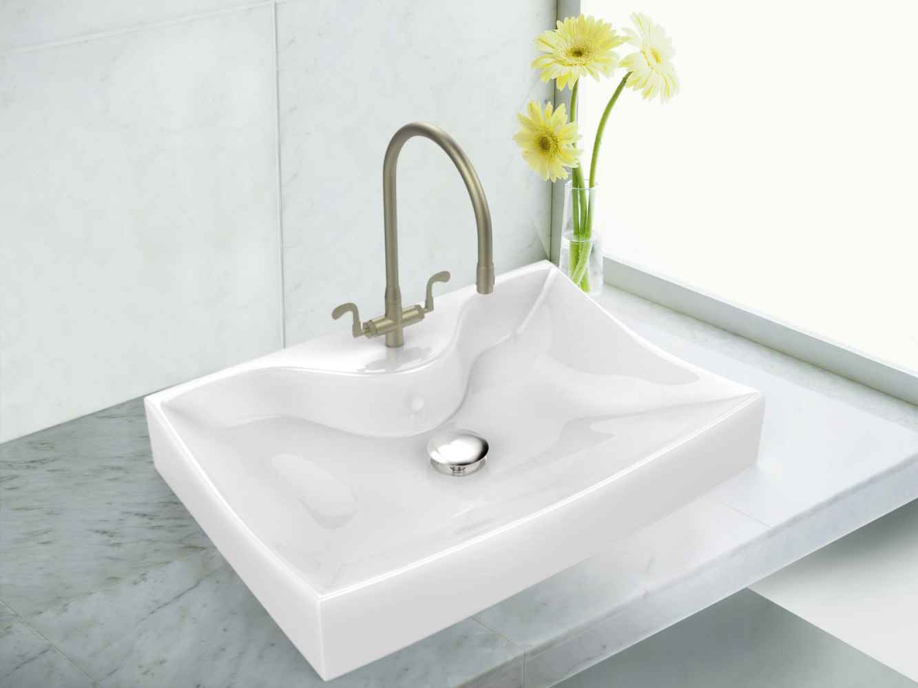 21.5-in. x 15.75-in. Rectangle Bathroom Vessel Sink Set White Enamel Glaze