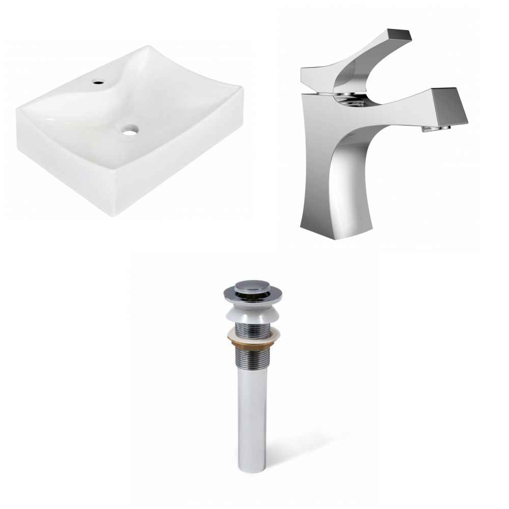 21.5-in. x 15.75-in. Rectangle Bathroom Vessel Sink Set White Enamel Glaze