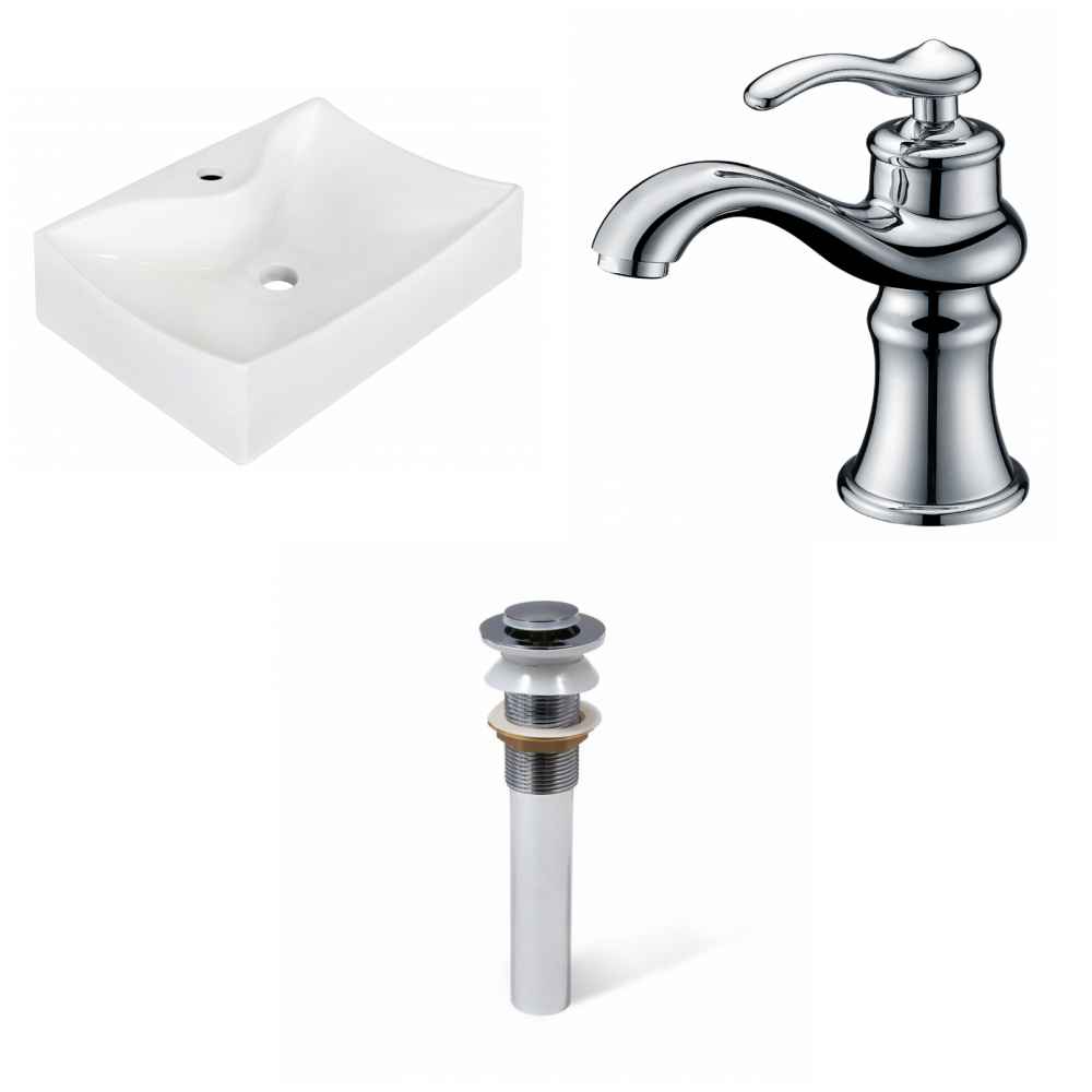 21.5-in. x 15.75-in. Rectangle Bathroom Vessel Sink Set White Enamel Glaze