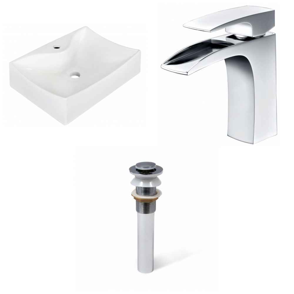 21.5-in. x 15.75-in. Rectangle Bathroom Vessel Sink Set White Enamel Glaze