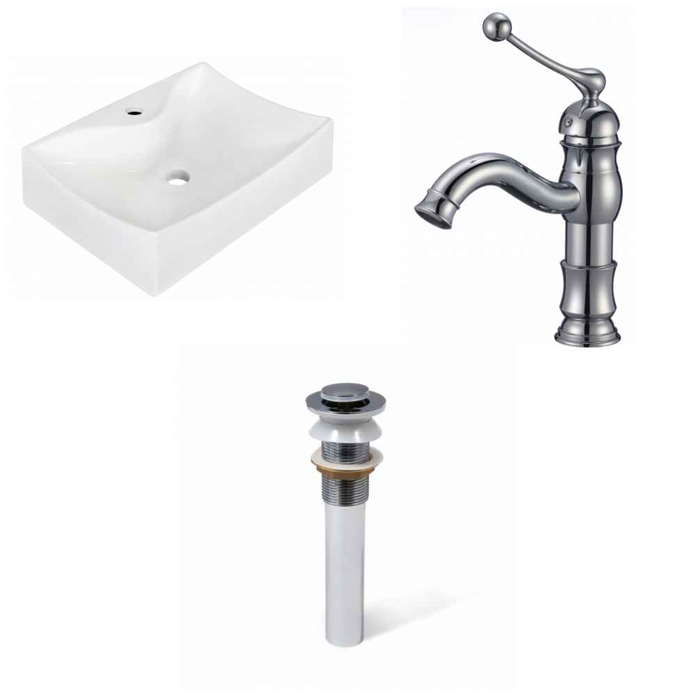 21.5-in. x 15.75-in. Rectangle Bathroom Vessel Sink Set White Enamel Glaze