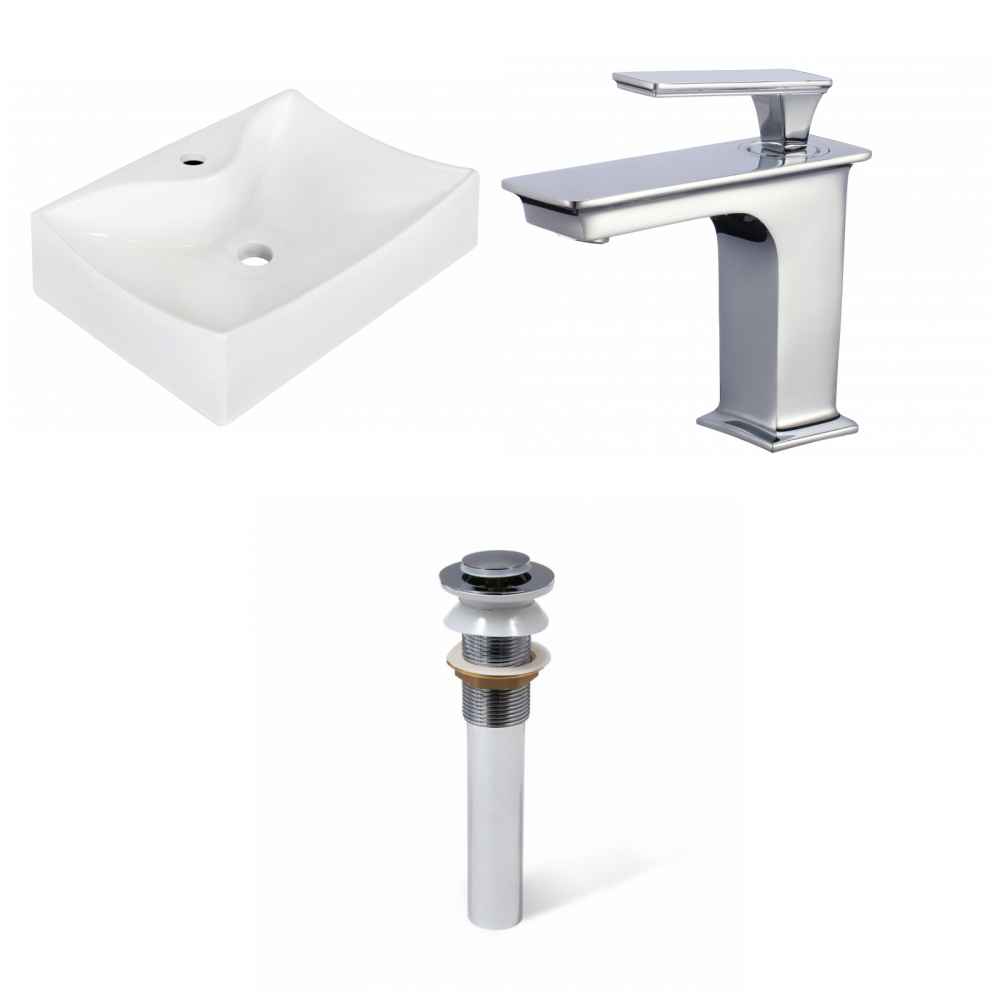 21.5-in. x 15.75-in. Rectangle Bathroom Vessel Sink Set White Enamel Glaze