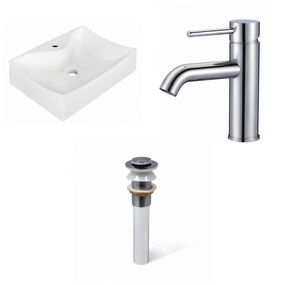 21.5-in. x 15.75-in. Rectangle Bathroom Vessel Sink Set White Enamel Glaze