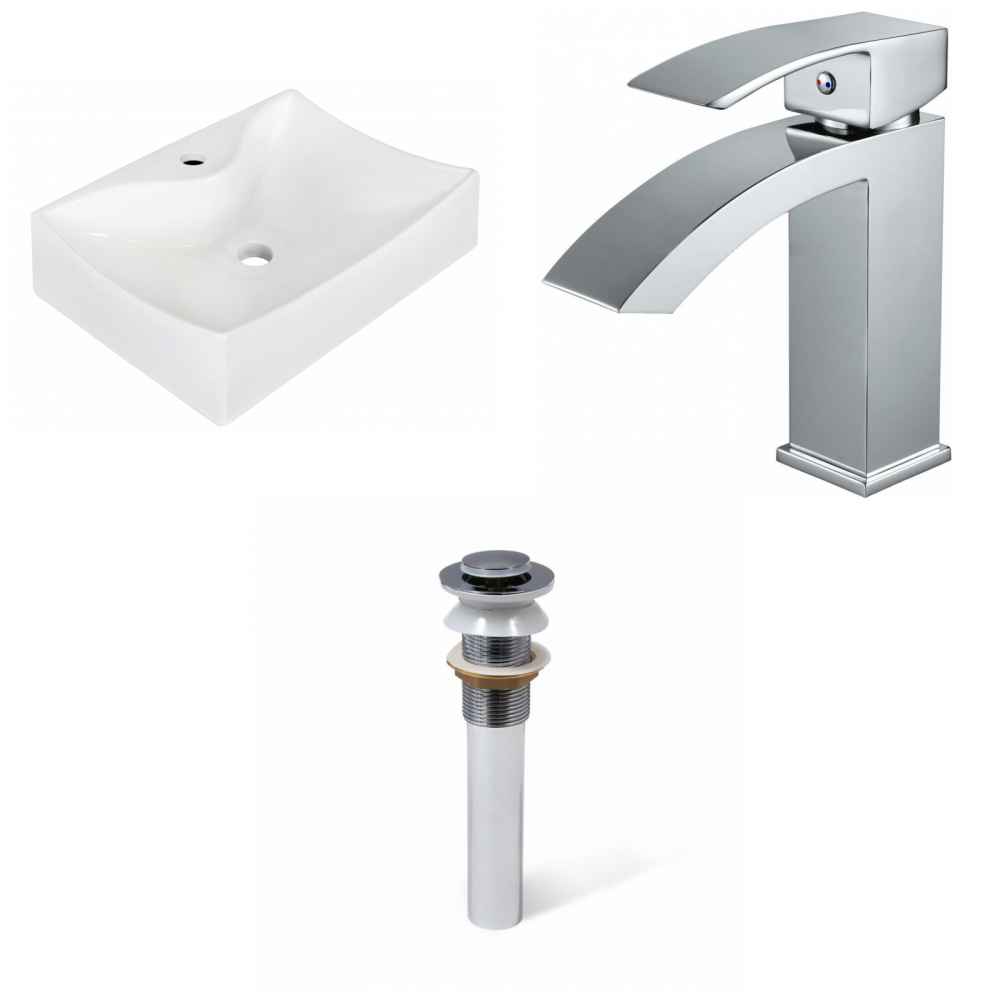 21.5-in. x 15.75-in. Rectangle Bathroom Vessel Sink Set White Enamel Glaze