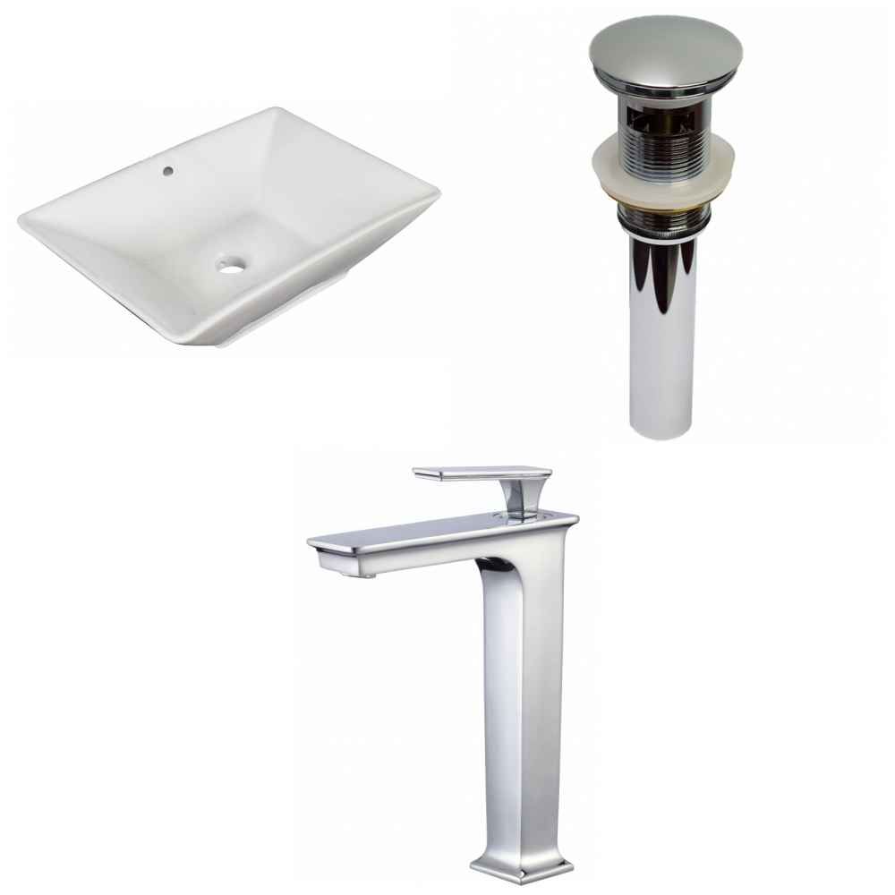 22-in. x 14.75-in. Rectangle Bathroom Vessel Sink Set White Enamel Glaze