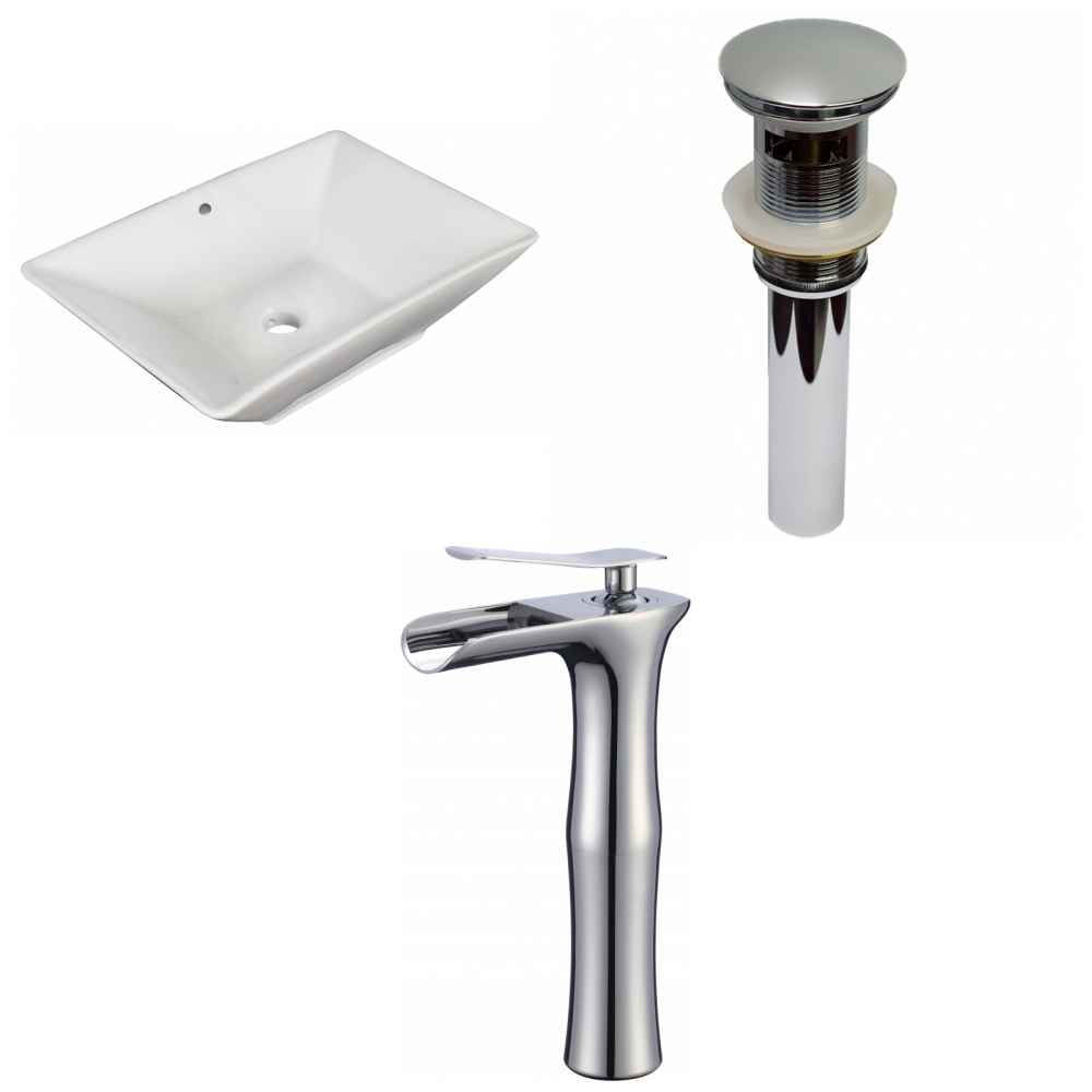 22-in. x 14.75-in. Rectangle Bathroom Vessel Sink Set White Enamel Glaze