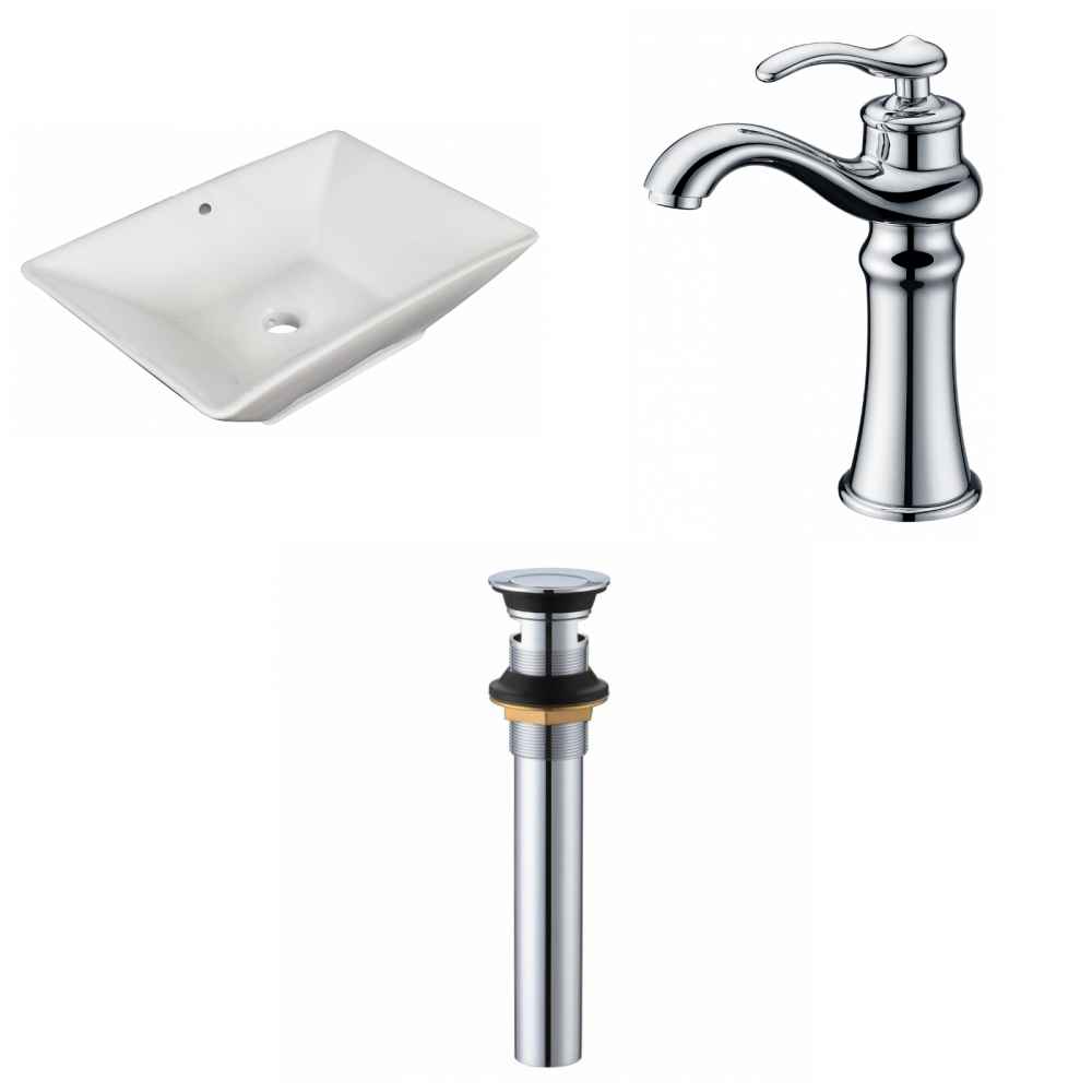 22-in. x 14.75-in. Rectangle Bathroom Vessel Sink Set White Enamel Glaze