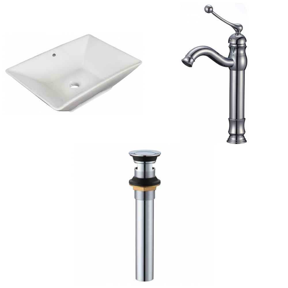 22-in. x 14.75-in. Rectangle Bathroom Vessel Sink Set White Enamel Glaze