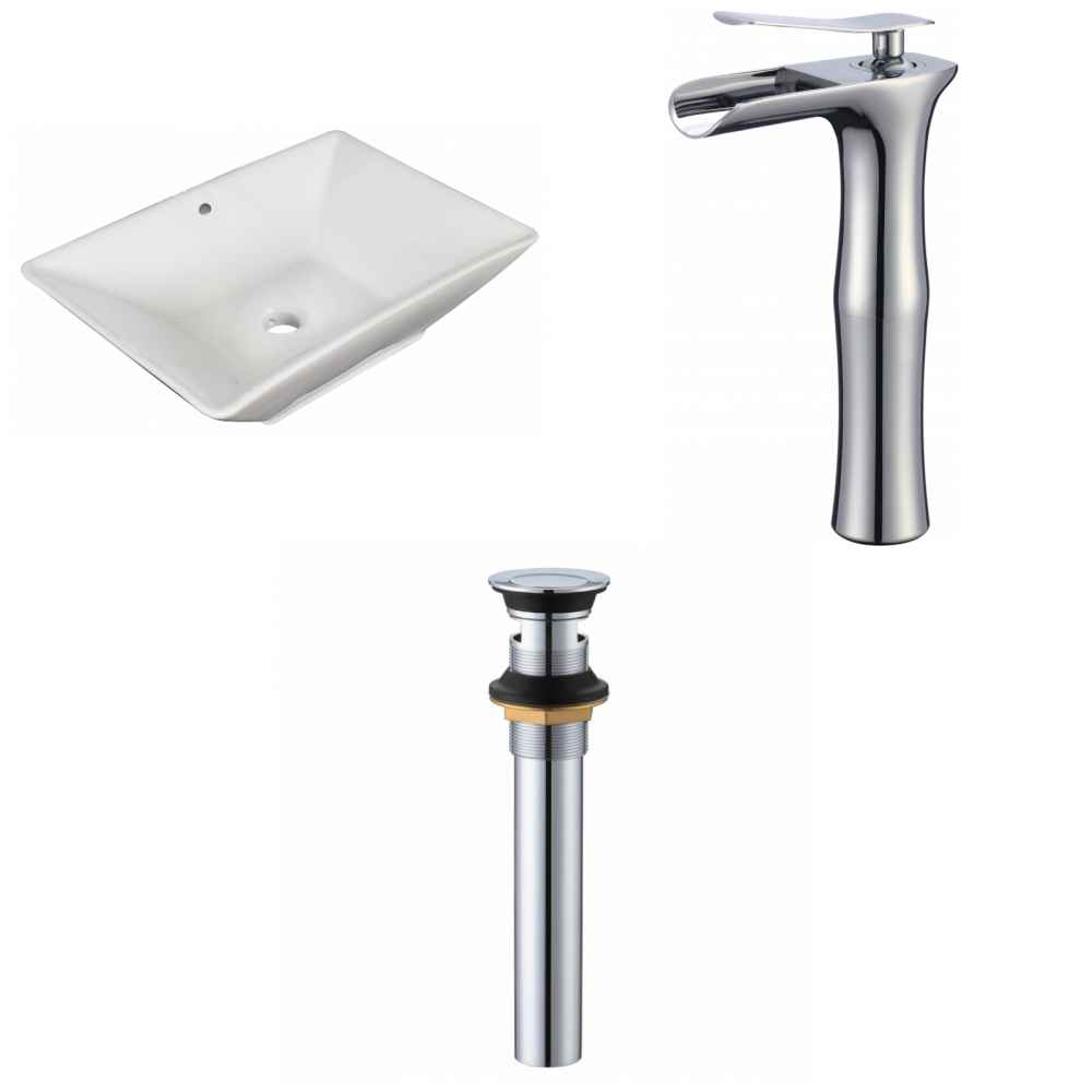 22-in. x 14.75-in. Rectangle Bathroom Vessel Sink Set White Enamel Glaze
