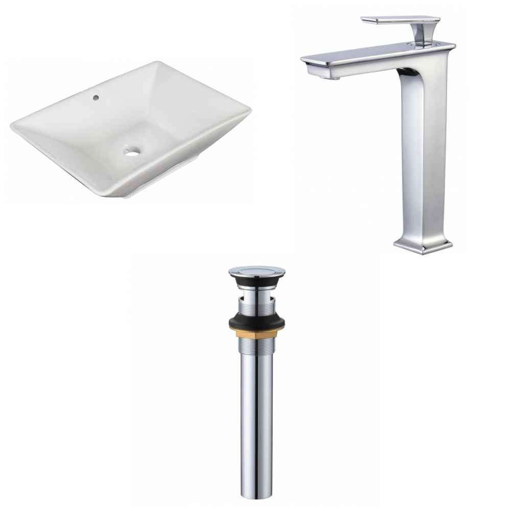 22-in. x 14.75-in. Rectangle Bathroom Vessel Sink Set White Enamel Glaze