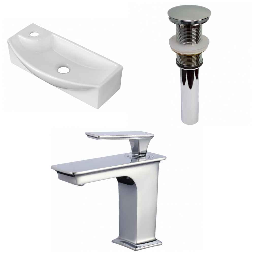 17.75-in. x 8.75-in. Rectangle Bathroom Vessel Sink Set White Enamel Glaze