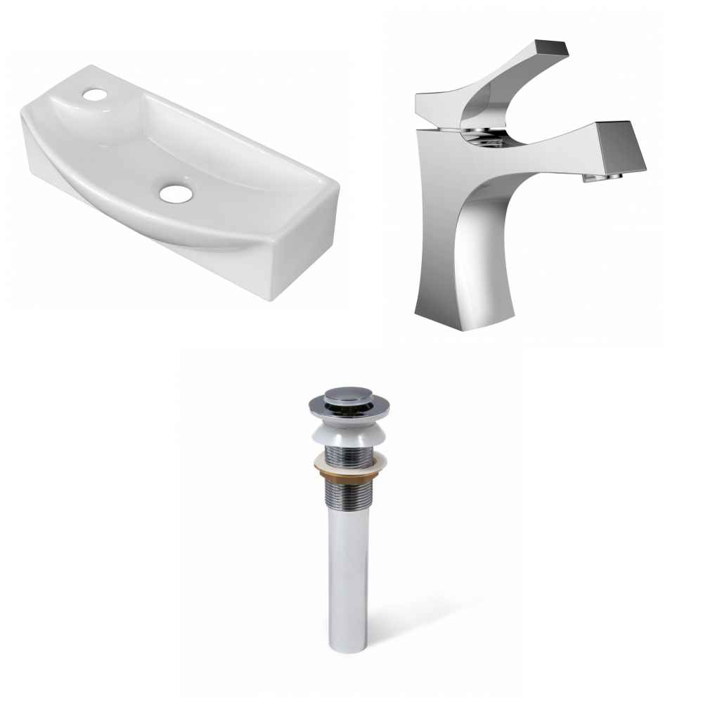 17.75-in. x 8.75-in. Rectangle Bathroom Vessel Sink Set White Enamel Glaze