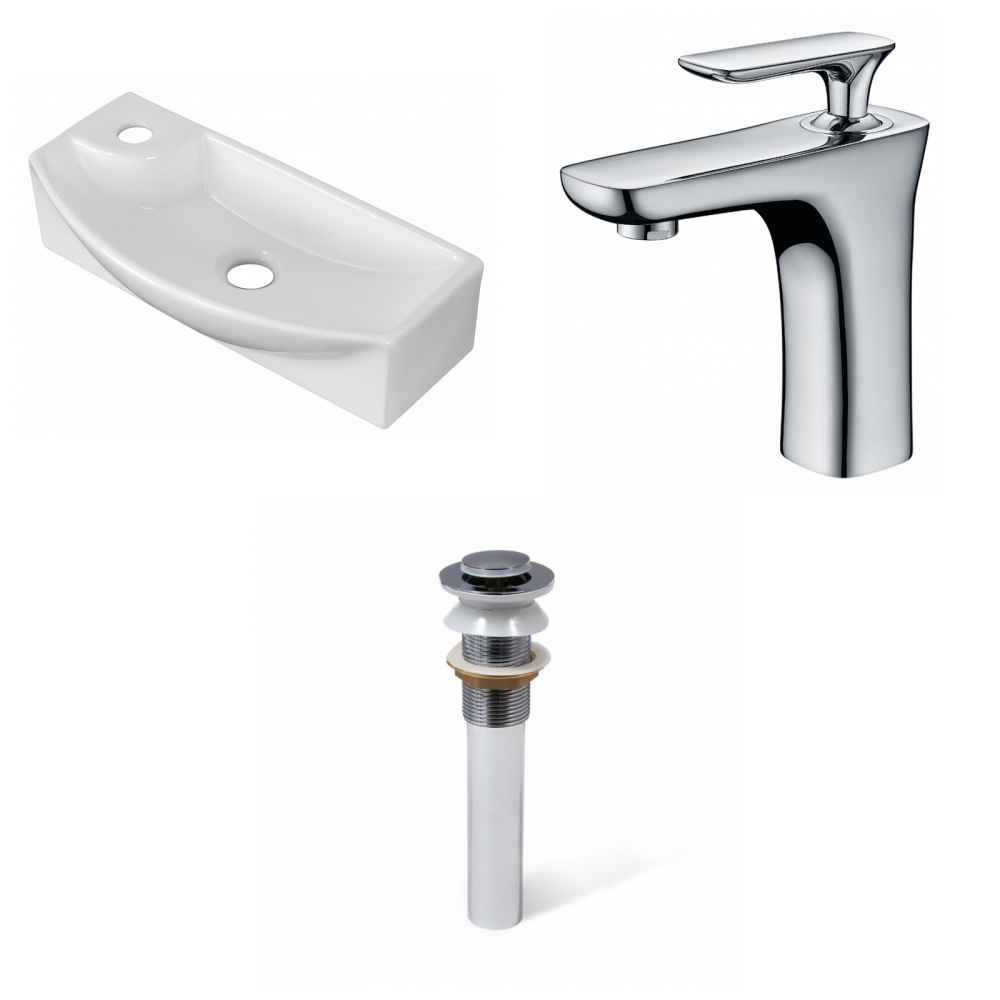 17.75-in. x 8.75-in. Rectangle Bathroom Vessel Sink Set White Enamel Glaze