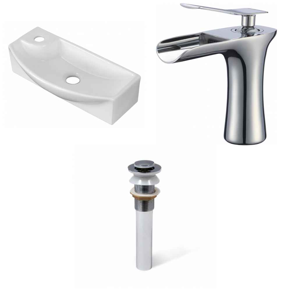 17.75-in. x 8.75-in. Rectangle Bathroom Vessel Sink Set White Enamel Glaze