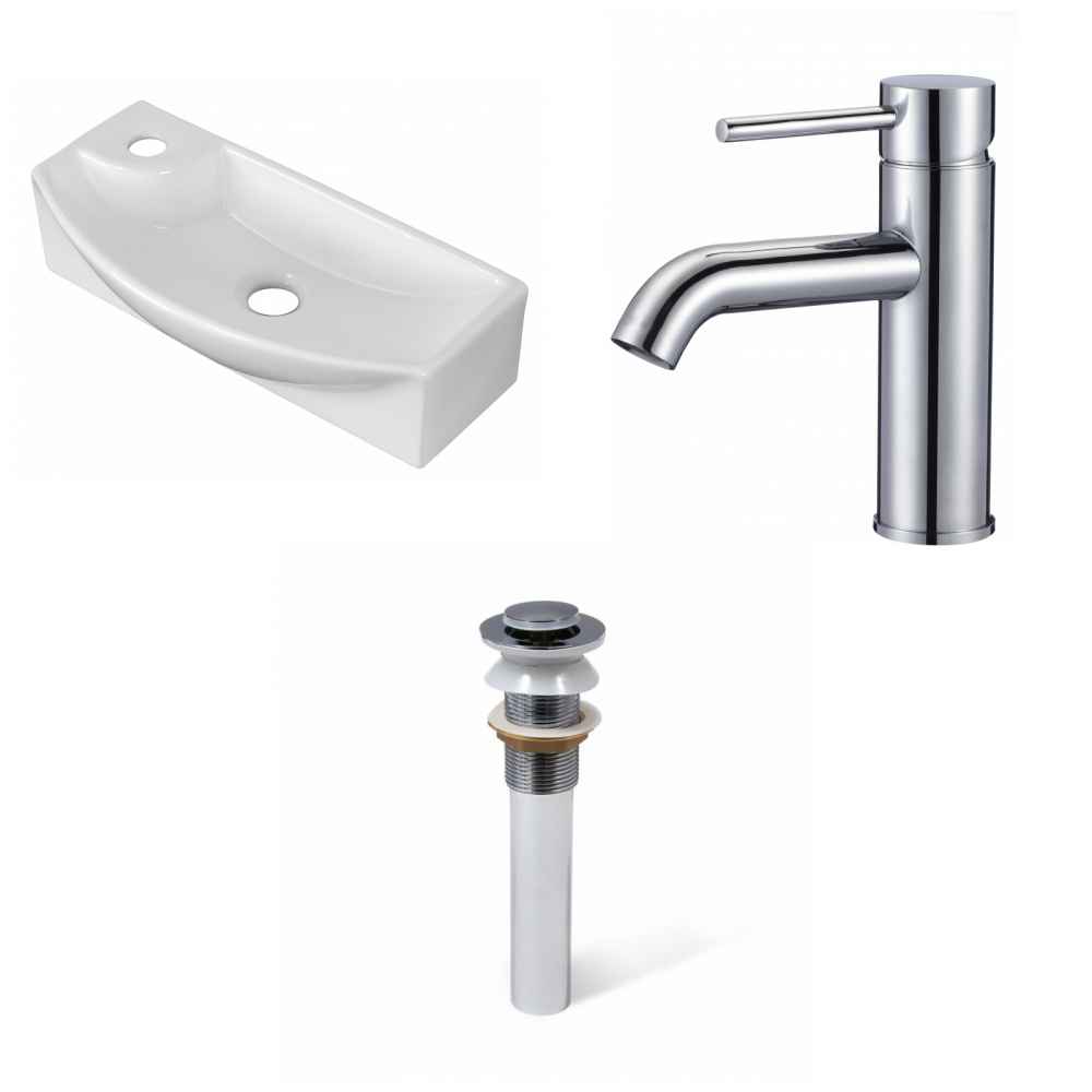 17.75-in. x 8.75-in. Rectangle Bathroom Vessel Sink Set White Enamel Glaze