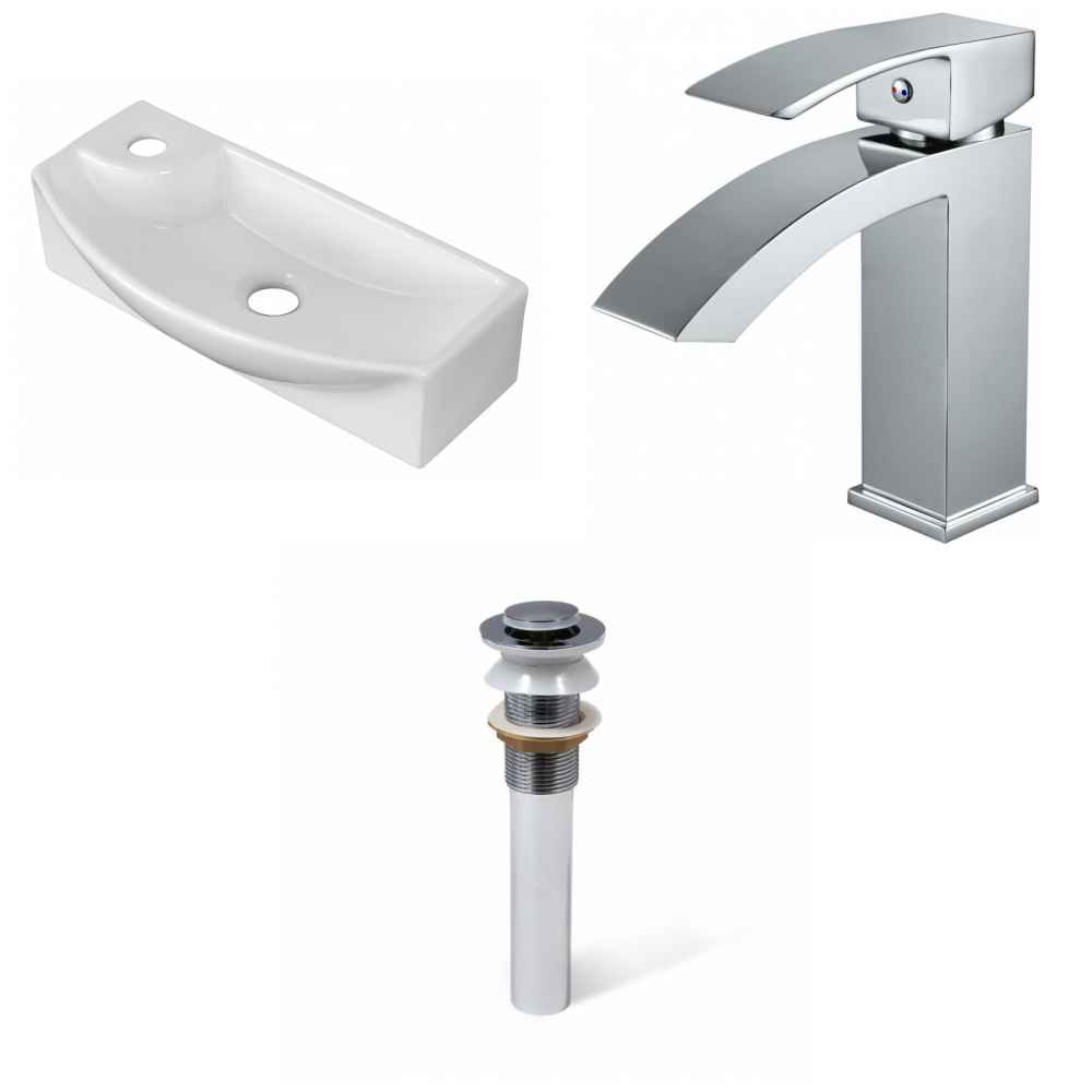17.75-in. x 8.75-in. Rectangle Bathroom Vessel Sink Set White Enamel Glaze