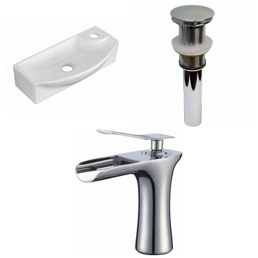 17.75-in. x 8.75-in. Rectangle Bathroom Vessel Sink Set White Enamel Glaze