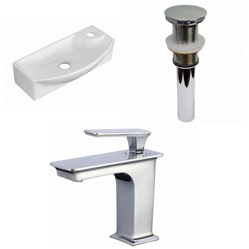 17.75-in. x 8.75-in. Rectangle Bathroom Vessel Sink Set White Enamel Glaze