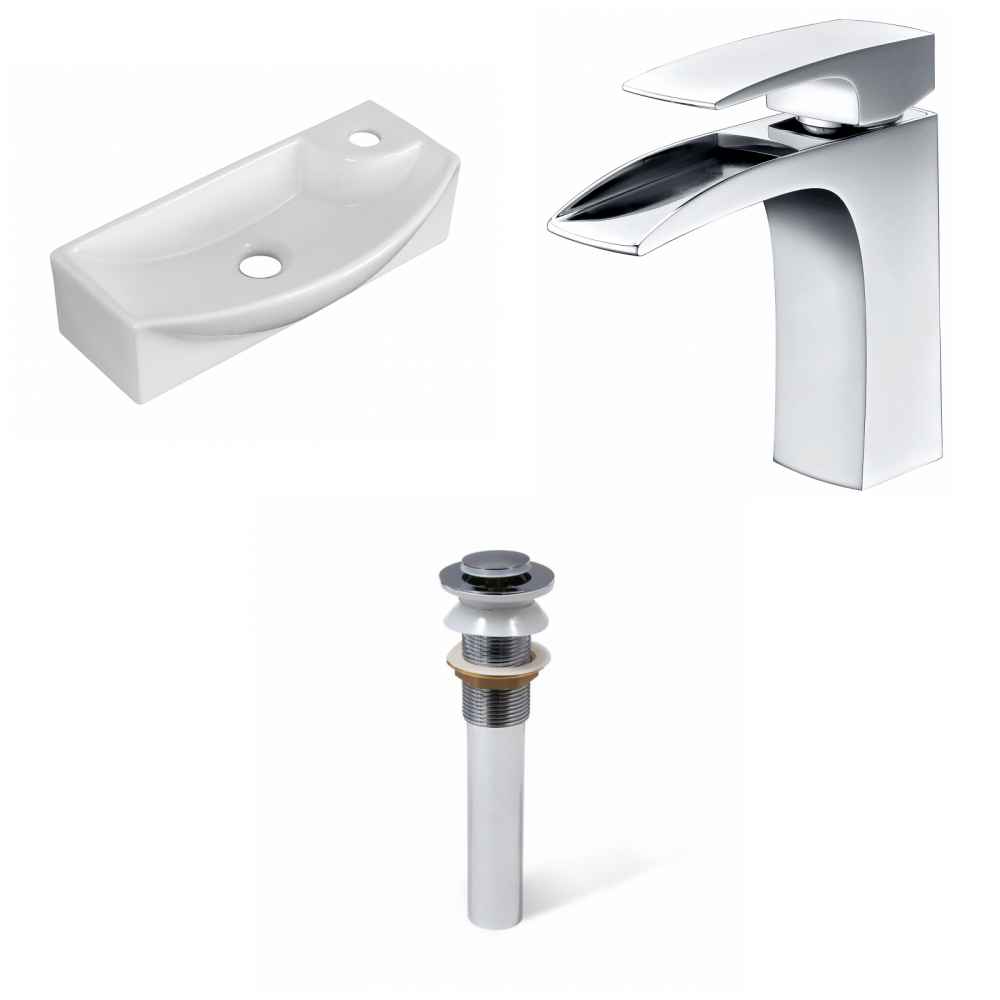 17.75-in. x 8.75-in. Rectangle Bathroom Vessel Sink Set White Enamel Glaze