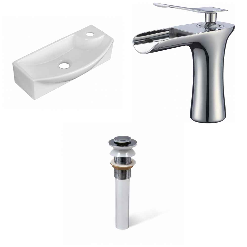 17.75-in. x 8.75-in. Rectangle Bathroom Vessel Sink Set White Enamel Glaze