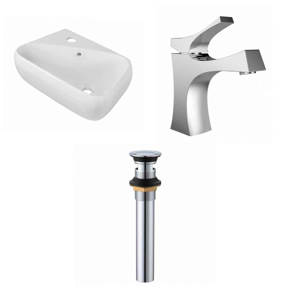 17.5-in. x 11-in. Rectangle Bathroom Vessel Sink Set White Enamel Glaze