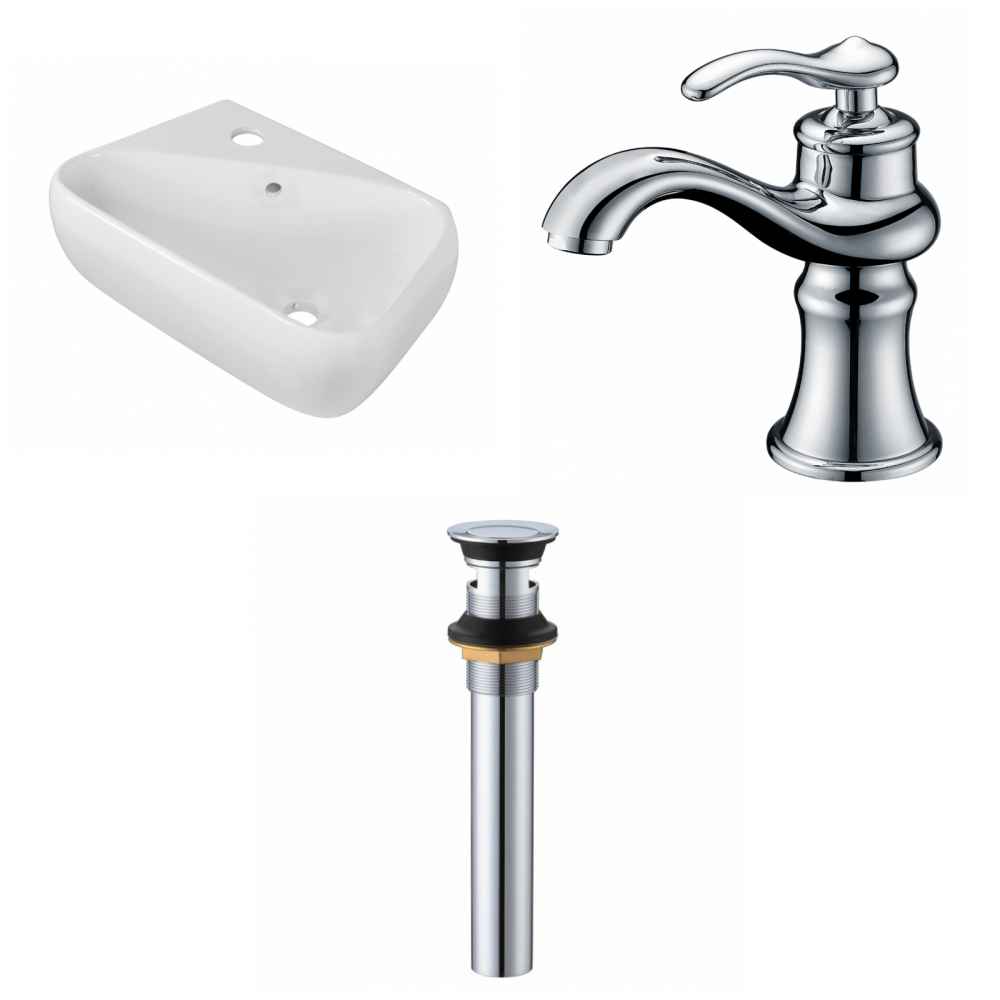 17.5-in. x 11-in. Rectangle Bathroom Vessel Sink Set White Enamel Glaze