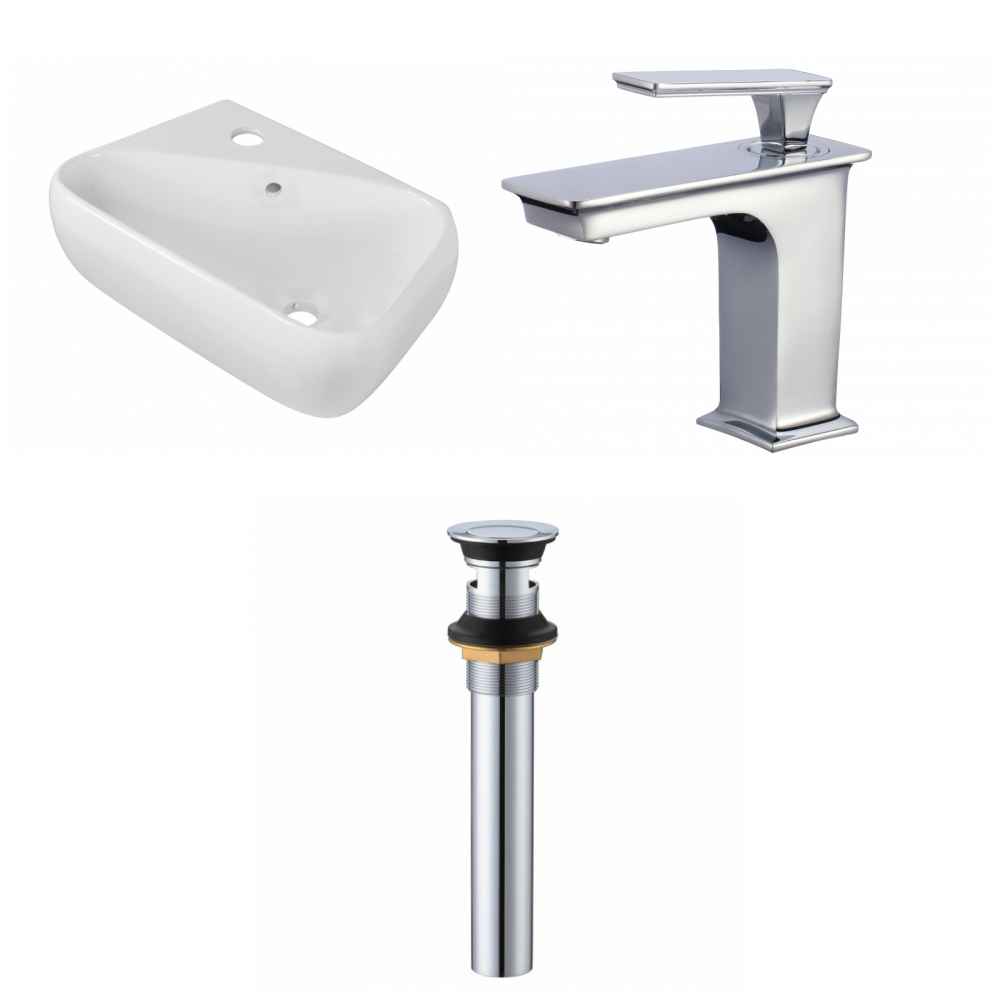 17.5-in. x 11-in. Rectangle Bathroom Vessel Sink Set White Enamel Glaze