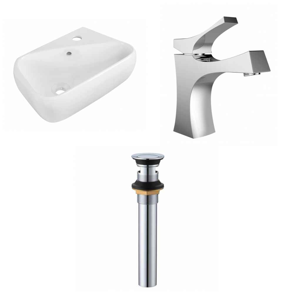 17.5-in. x 11-in. Rectangle Bathroom Vessel Sink Set White Enamel Glaze