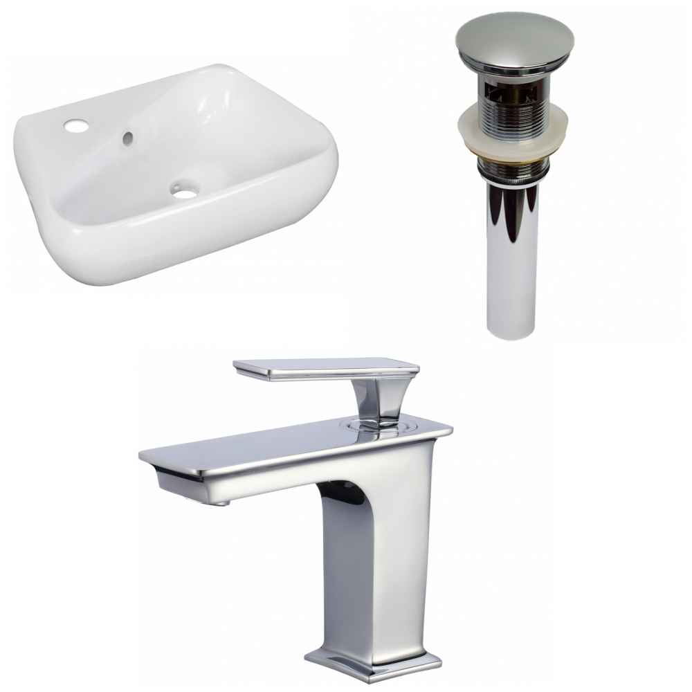 17.5-in. x 11-in. Unique Bathroom Vessel Sink Set White Enamel Glaze