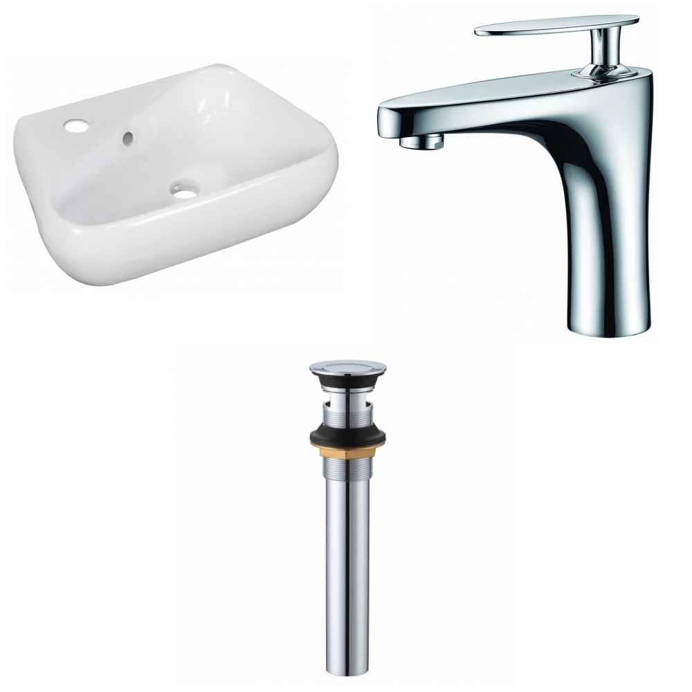 17.5-in. x 11-in. Unique Bathroom Vessel Sink Set White Enamel Glaze