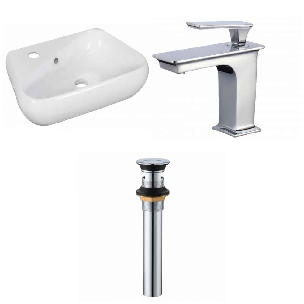 17.5-in. x 11-in. Unique Bathroom Vessel Sink Set White Enamel Glaze