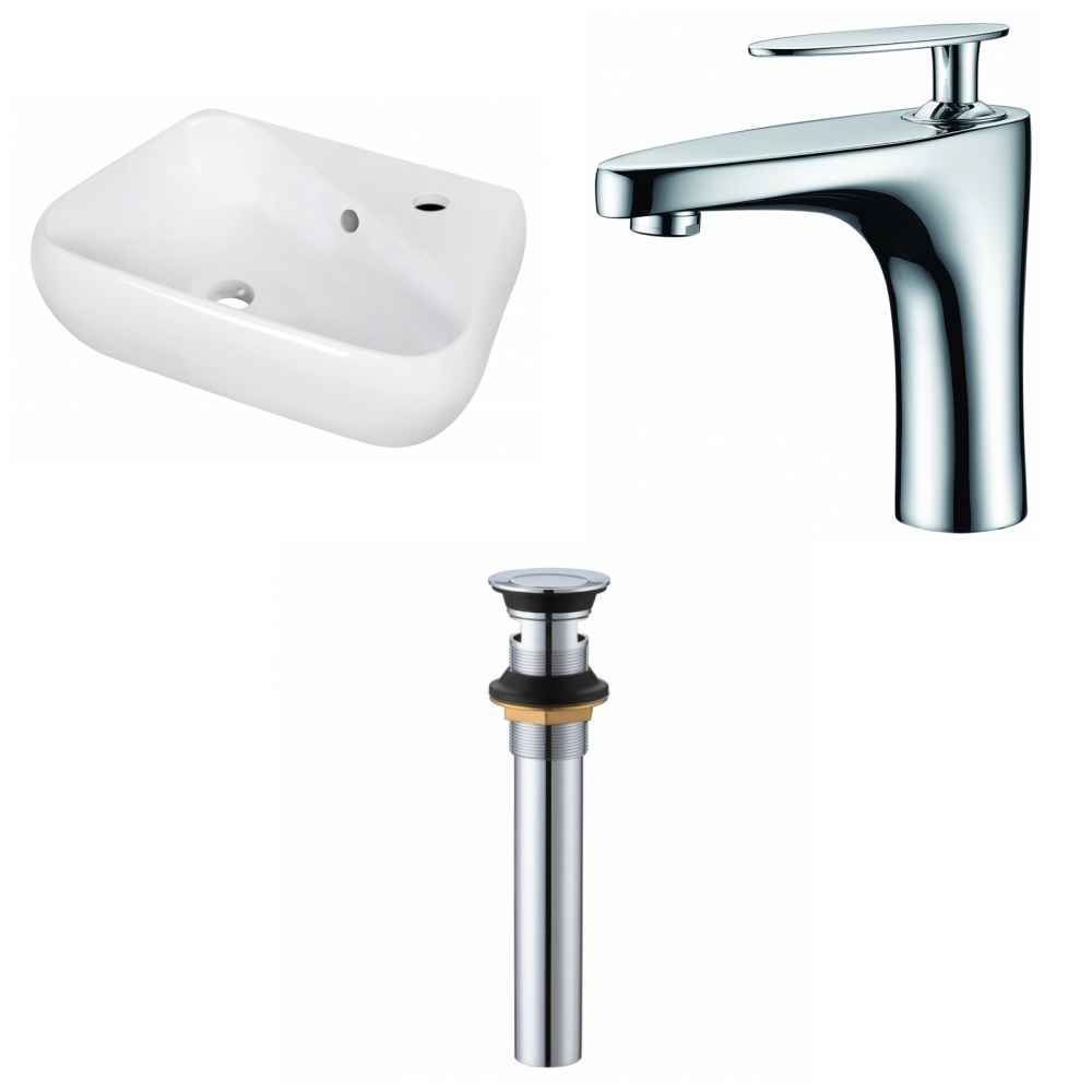 17.5-in. x 11-in. Unique Bathroom Vessel Sink Set White Enamel Glaze