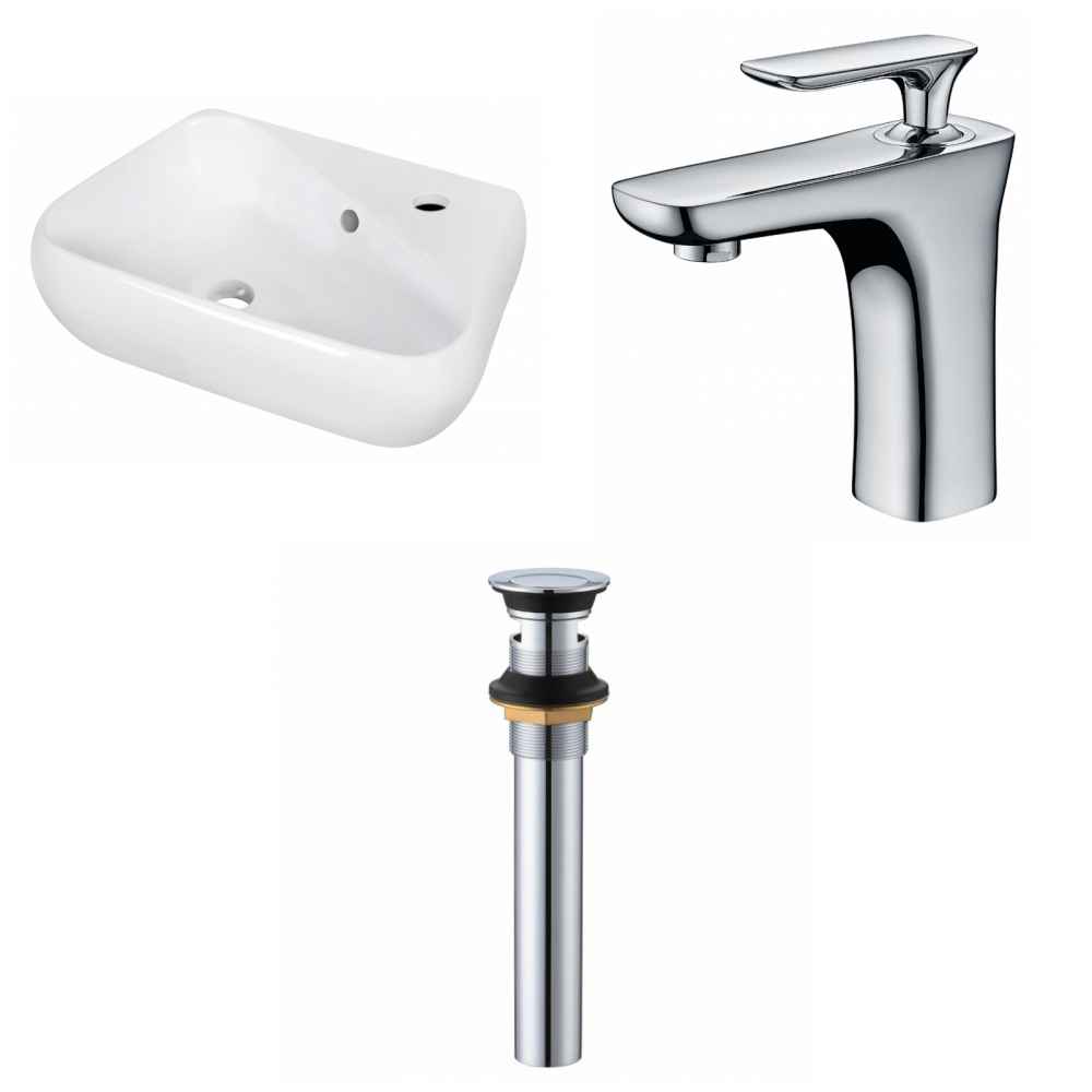 17.5-in. x 11-in. Unique Bathroom Vessel Sink Set White Enamel Glaze