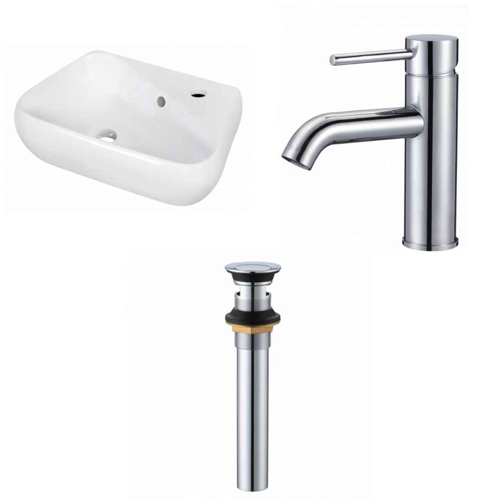 17.5-in. x 11-in. Unique Bathroom Vessel Sink Set White Enamel Glaze
