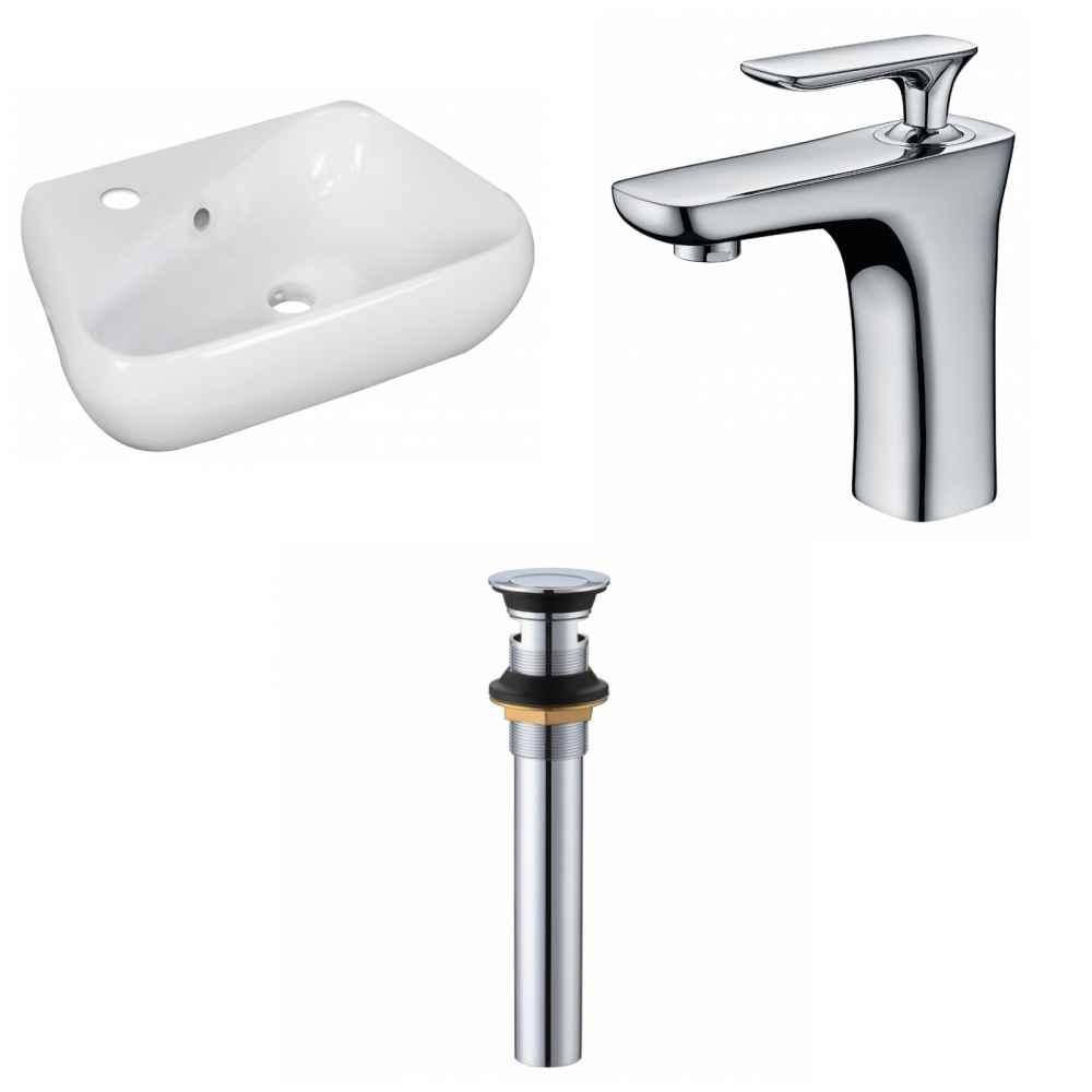 17.5-in. x 11-in. Unique Bathroom Vessel Sink Set White Enamel Glaze