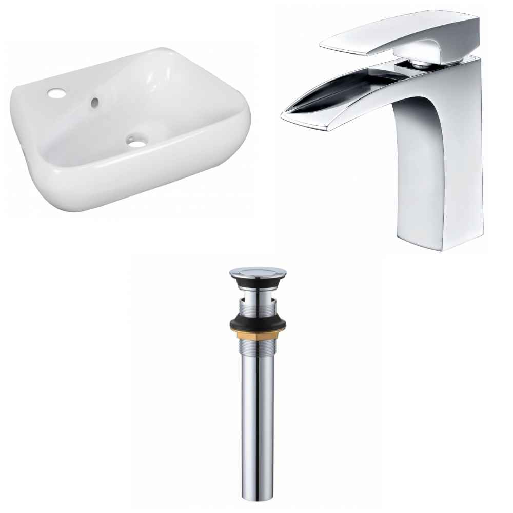 17.5-in. x 11-in. Unique Bathroom Vessel Sink Set White Enamel Glaze