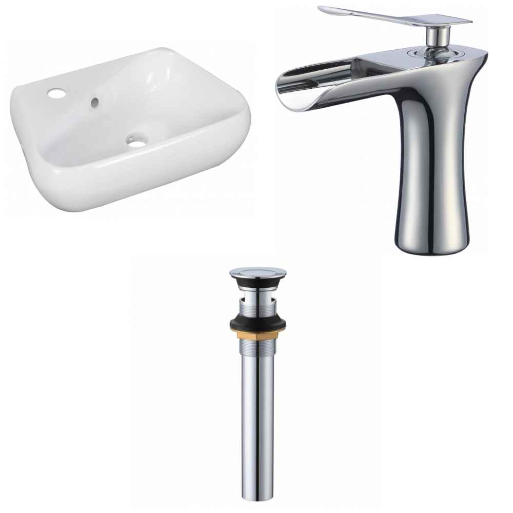 17.5-in. x 11-in. Unique Bathroom Vessel Sink Set White Enamel Glaze