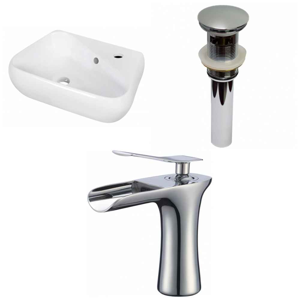 17.5-in. x 11-in. Unique Bathroom Vessel Sink Set White Enamel Glaze