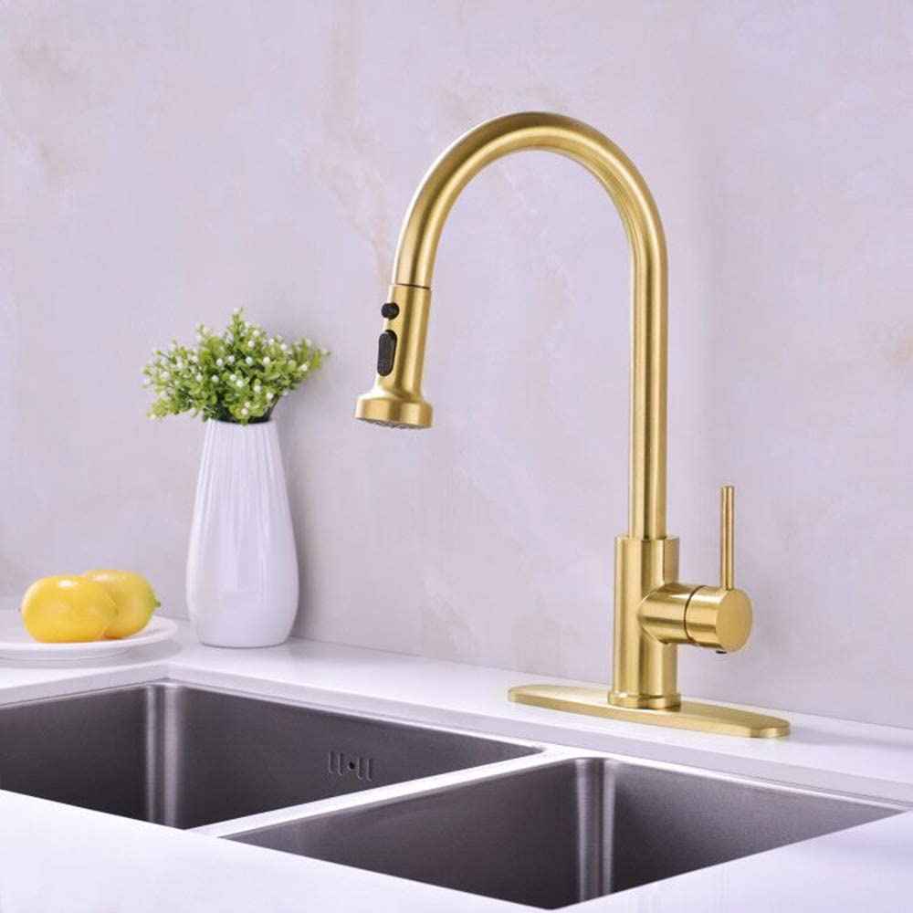 1 Hole CUPC Brass Kitchen Sink Faucet Gold Stainless Steel
