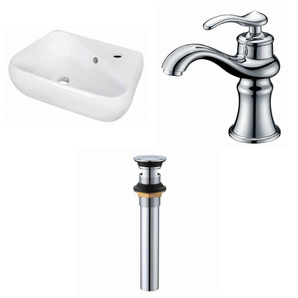 17.5-in. x 11-in. Unique Bathroom Vessel Sink Set White Enamel Glaze