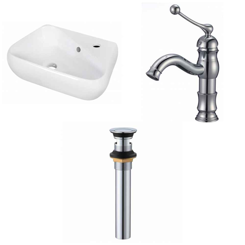 17.5-in. x 11-in. Unique Bathroom Vessel Sink Set White Enamel Glaze